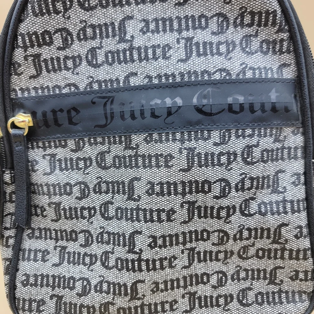 Juicy Couture Goth Stat Black Our Zip Says It All Backpack Black Grey Straps New